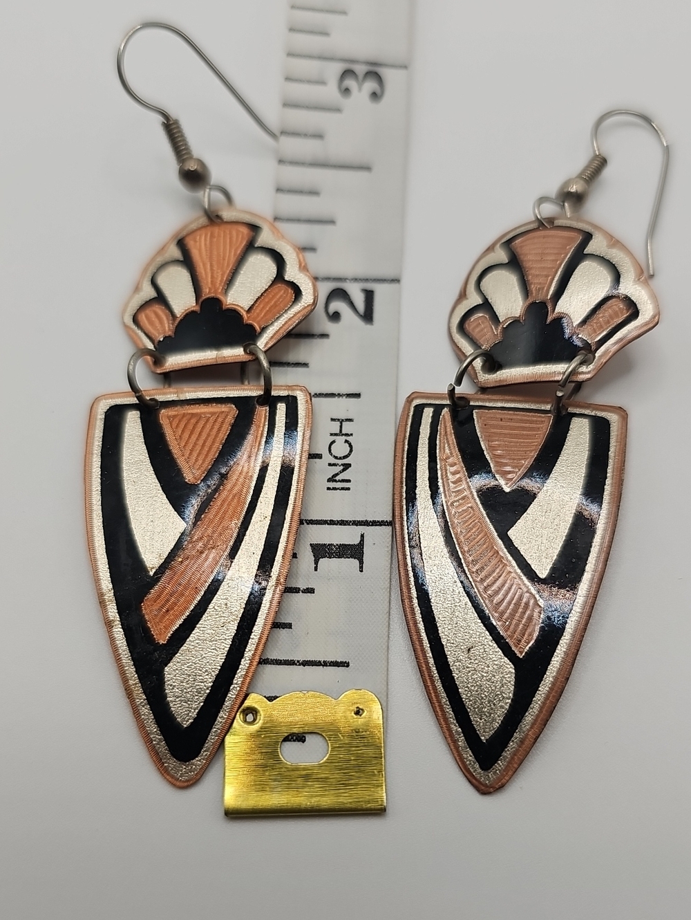 Art Deco Solid Copper. Turkish Dangle Earings - Picture 4 of 5